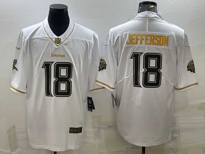 Mens Minnesota Vikings #18 Justin Jefferson White Golden Edition Limited Stitched Jersey->minnesota vikings->NFL Jersey